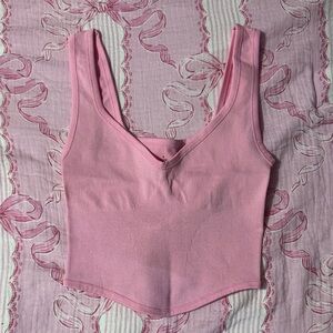 Pink Ribbed Stretch Corset-style Sports Bra Top